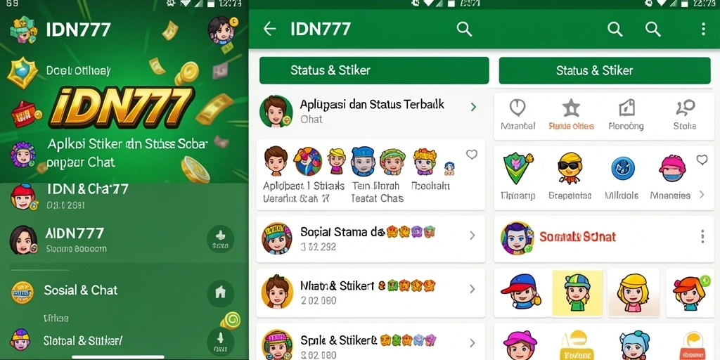 Tampilan antarmuka aplikasi IDN777 dengan berbagai stiker.