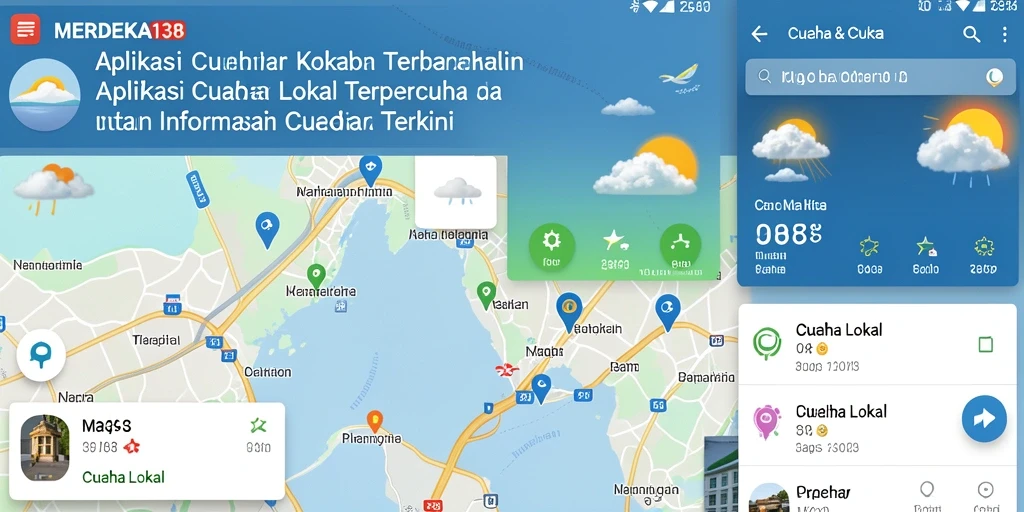 Antarmuka aplikasi MERDEKA138 yang menampilkan informasi cuaca lokal.
