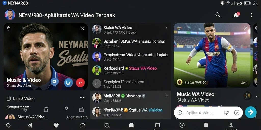 Antarmuka aplikasi NEYMAR88 yang menampilkan berbagai pilihan video untuk status.