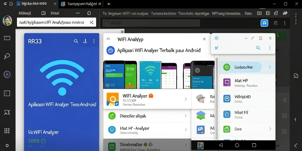 Tampilan antarmuka aplikasi WiFi Analyzer dengan informasi jaringan.